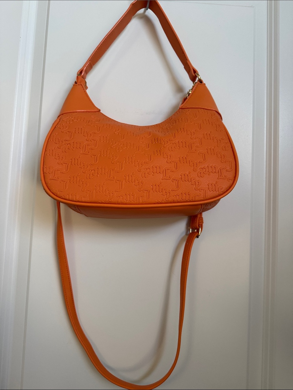 Juicy Couture Bright Orange Embossed Hobo/Shoulder Bag with Chain - Picture 4 of 9